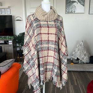 Sweater plaid poncho